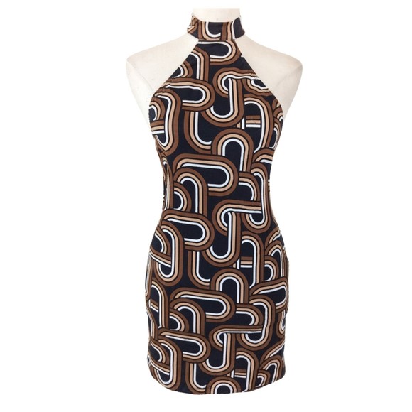 MOTEL Retro Print Low Back Mini Dress Size S - Picture 3 of 9